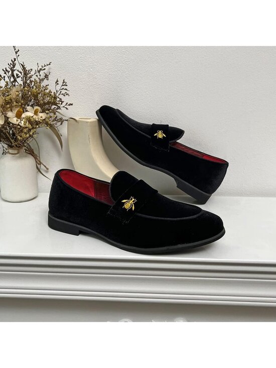 Men\'s Black3 Velvet Penny Loafers Metal Buckle Slip On Luxury Suede Formal Shoes main image 3